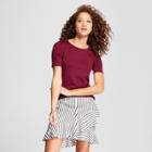 Women's Fitted Short Sleeve Crew T-shirt - A New Day Burgundy (red)
