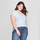Women's Plus Size Scoop Neck Short Sleeve T-shirt - Ava & Viv Light Blue