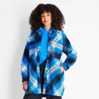 Women's Shirred Back Shacket - Future Collective With Kahlana Barfield Brown Blue Plaid Xxs