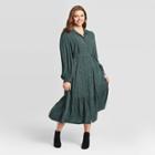 Women's Plus Size Long Sleeve Tie Waist Shirtdress- A New Day Green