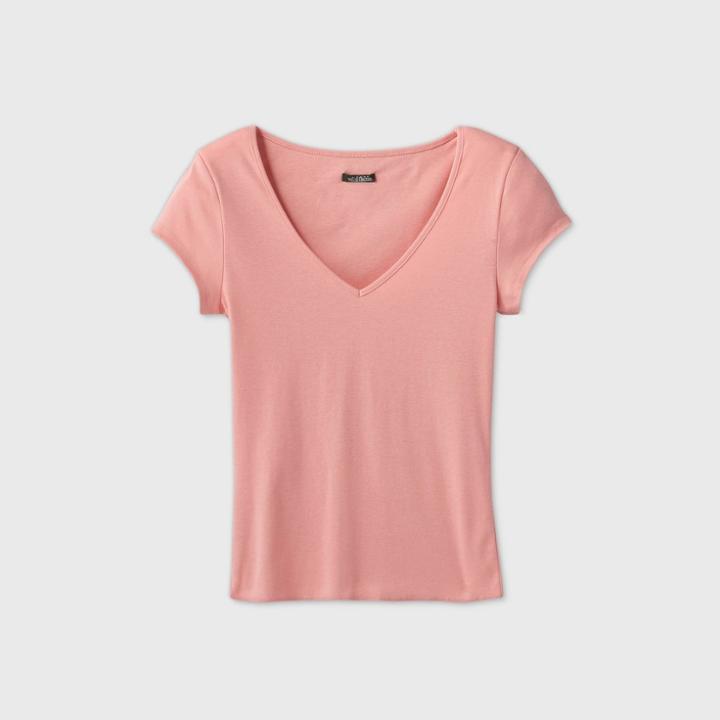 Women's Short Sleeve V-neck T-shirt - Wild Fable Blush Peach