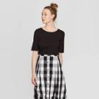 Women's Ballet Elbow Sleeve Scoop Neck T-shirt - Who What Wear Jet Black