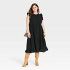 Women's Plus Size Flutter Sleeveless Tiered Dress - Universal Thread Black