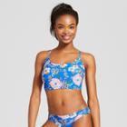 Women's Lace-up Back Midkini Bralette Bikini Top - Xhilaration Blue Floral D/dd Cup