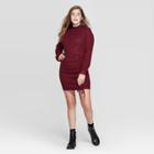 Women's Long Sleeve Mock Turtleneck Cinched Bottom Sweater Mini Dress - Xhilaration Burgundy Xs, Women's, Red