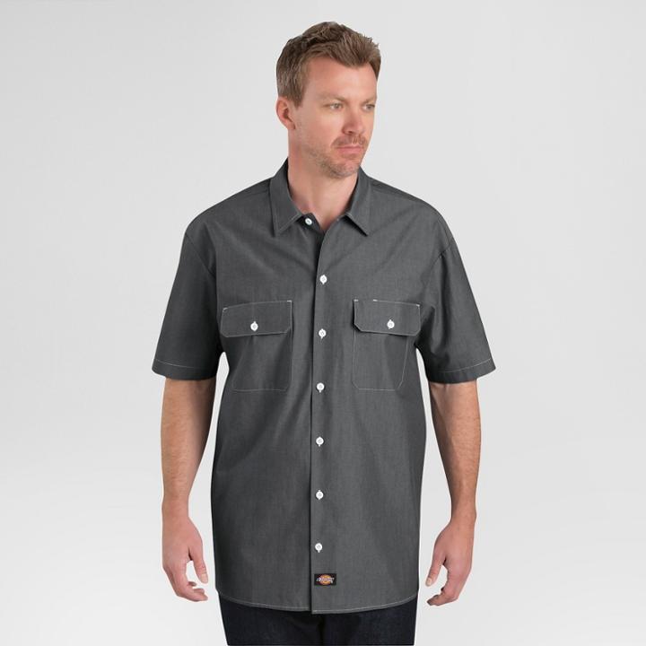 Dickies Men's Relaxed Fit Chambray Short Sleeve Shirt- Navy Chambray Xxx-large,