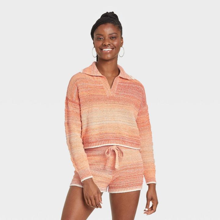 Women's Collared Pullover Sweater - Universal Thread Coral