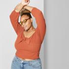 Women's Plus Size Long Sleeve Front Knot Blouse - Wild Fable Rust (red)