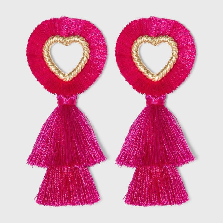 Sugarfix By Baublebar Fringe Heart Tassel Earrings - Bright Pink