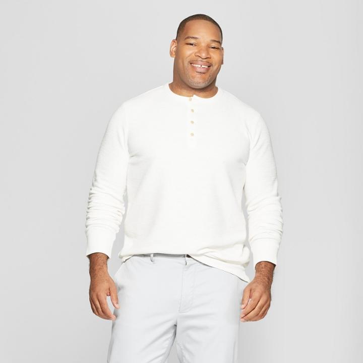 Men's Big & Tall Long Sleeve Textured Henley Shirt - Goodfellow & Co White Feather