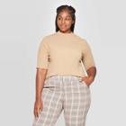 Women's Plus Size Short Sleeve Turtleneck T-shirt - A New Day Brown