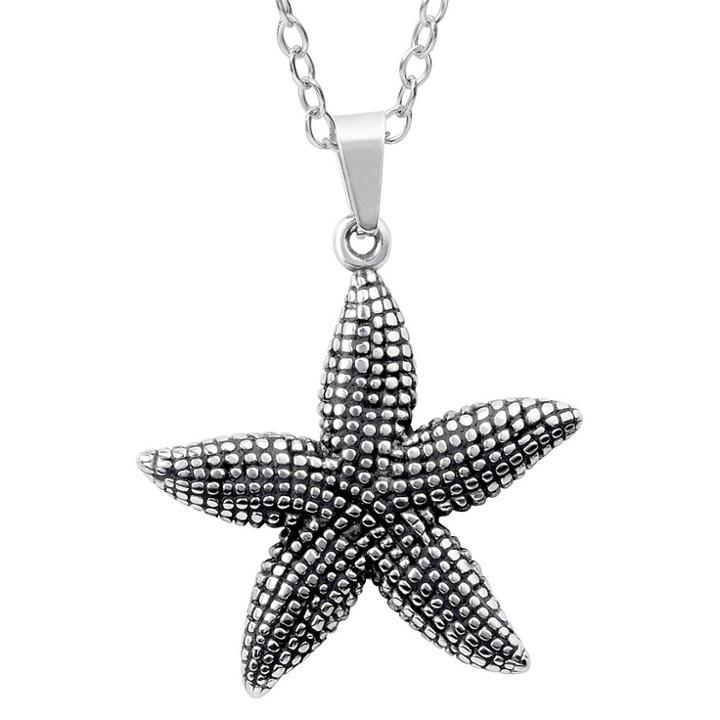 Women's Journee Collection Textured Star Fish Pendant Necklace In Sterling Silver -
