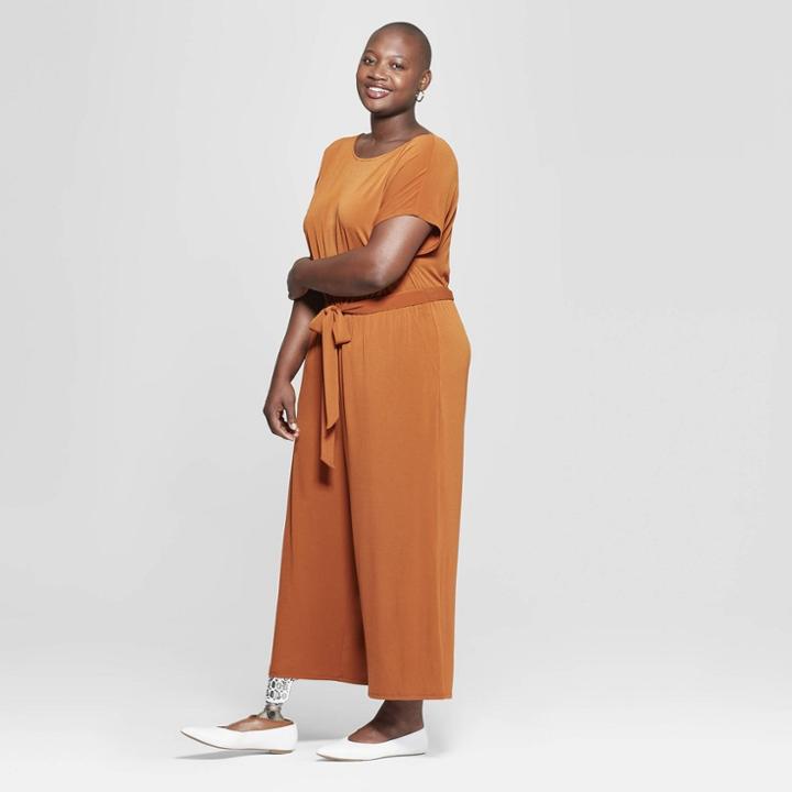 Women's Plus Size Knit Jumpsuit - Ava & Viv Rust (red) X