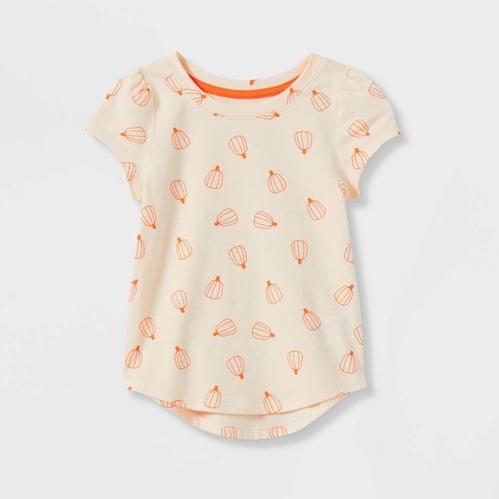 Toddler Girls' Pumpkin Short Sleeve T-shirt - Cat & Jack Cream