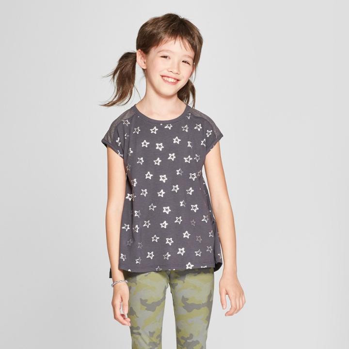 Girls' Star Cap Sleeve Drapey Top - Cat & Jack Gray