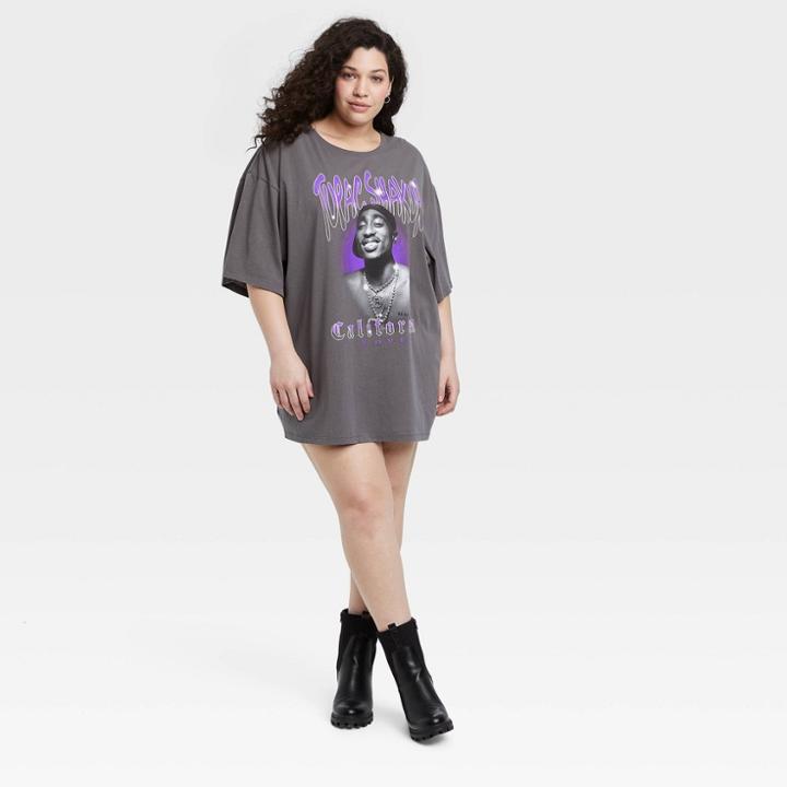 Women's Tupac Plus Size Short Sleeve Oversized Graphic T-shirt Dress - Black