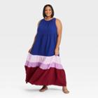Women's Plus Size Sleeveless Colorblock Tiered Dress - Ava & Viv Navy Blue X