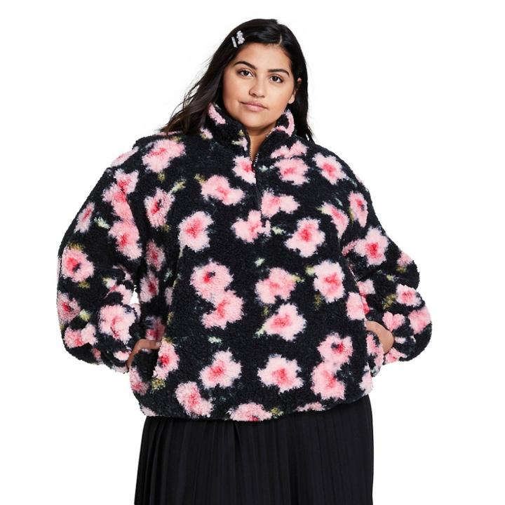 Women's Plus Size Floral Print Sherpa Jacket - Sandy Liang X Target Pink/black