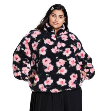 Women's Plus Size Floral Print Sherpa Jacket - Sandy Liang X Target Pink/black