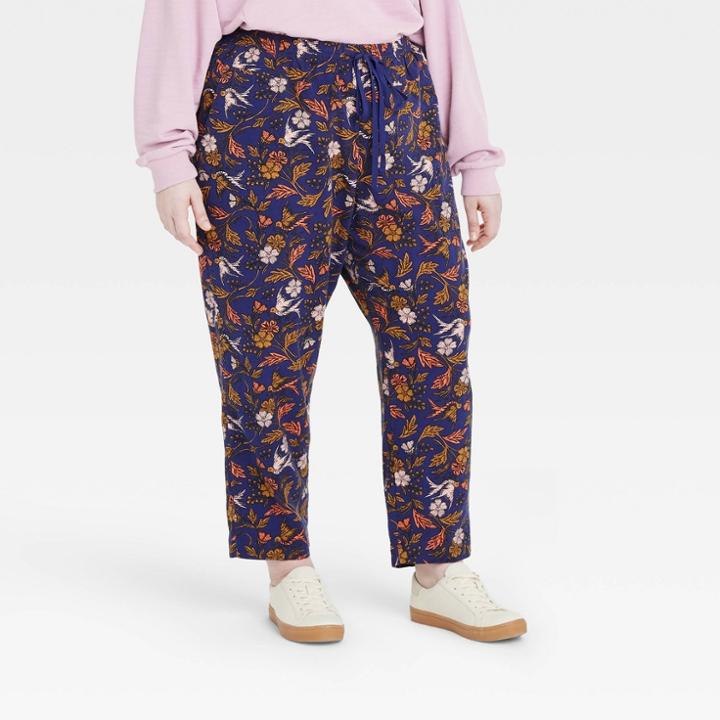 Women's Plus Size High-rise Lounge Pants - Universal Thread Navy Floral Print