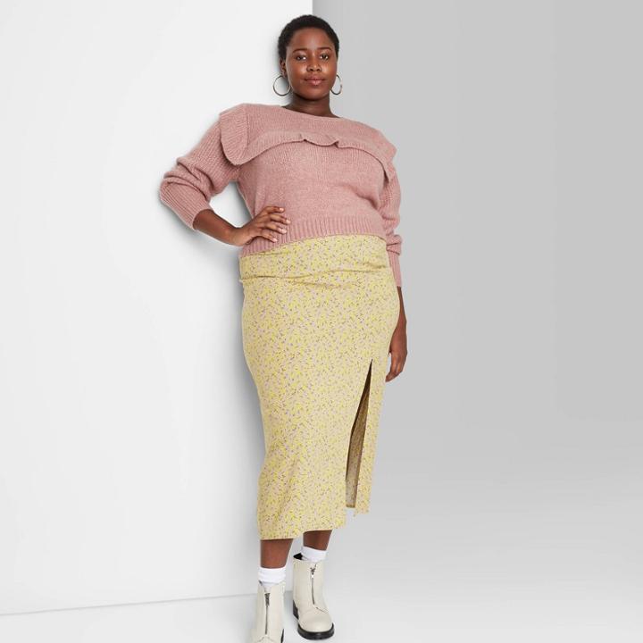 Women's Plus Size Crewneck Ruffle Pullover Sweater - Wild Fable