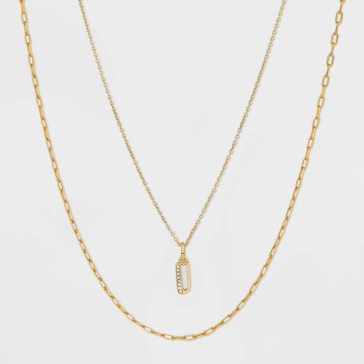 14k Gold Plated Crystal Initial 'u' Pendant Chain Necklace - A New Day Gold