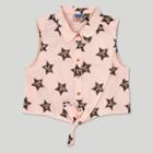 Junk Food Girls' Star Sleeveless Tie Front Button-down Blouse - Pink