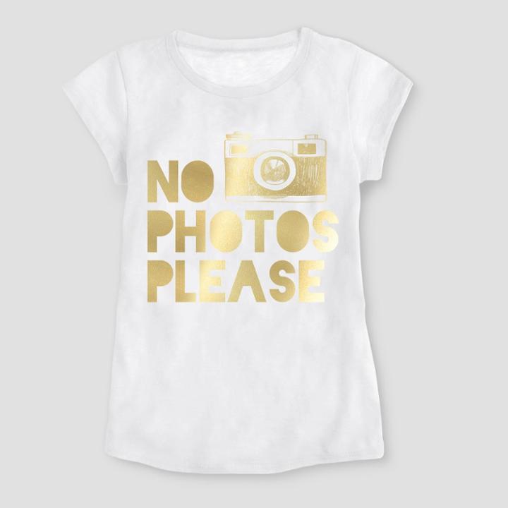 Extreme Concepts Girls' 'no Photos Please' Graphic Short Sleeve T-shirt - White