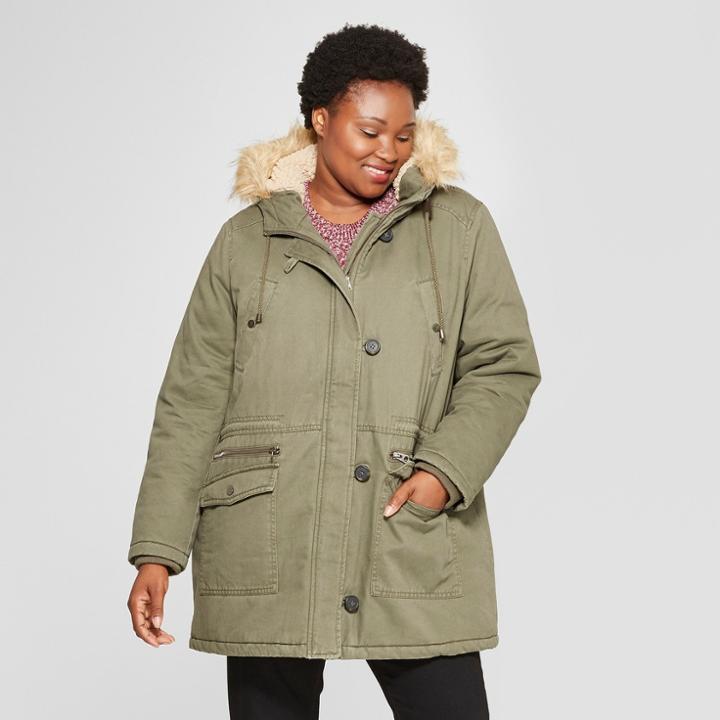 Women's Plus Size Twill Parka - Universal Thread Olive (green)
