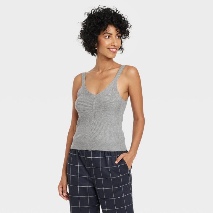 Women's Fine Gauge Sweater Tank Top - A New Day Gray