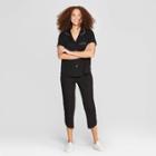 Women's Beautifully Soft Notch Collar Cropped Pajama Set - Stars Above Black