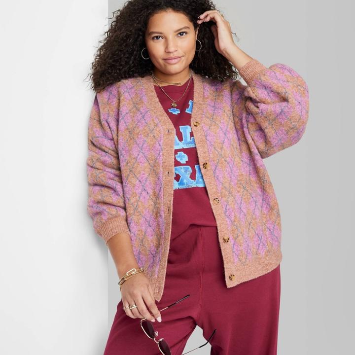 Women's Plus Size Ascot + Hart Graphic Cardigan - Argyle