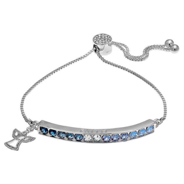 Target Women's Adjustable Bracelet With Blue Swarovski Crystal And Angel Charm In Silver Plate - Blue/gray