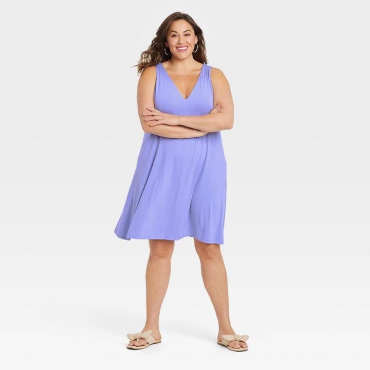 Women's Plus Size Knit Tank Dress - Ava & Viv Purple