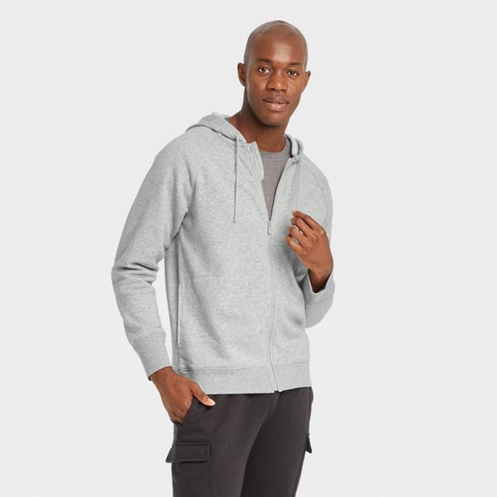 Men's Cotton Fleece Full Zip Hoodie - All In Motion Light Gray Heather