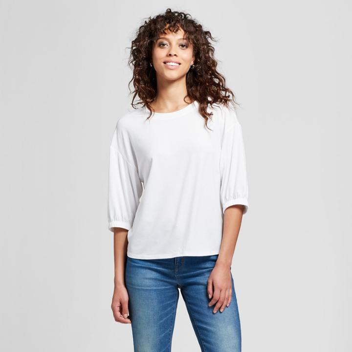 Women's 3/4 Sleeve Gathered Sleeve Knit Top - Mossimo White