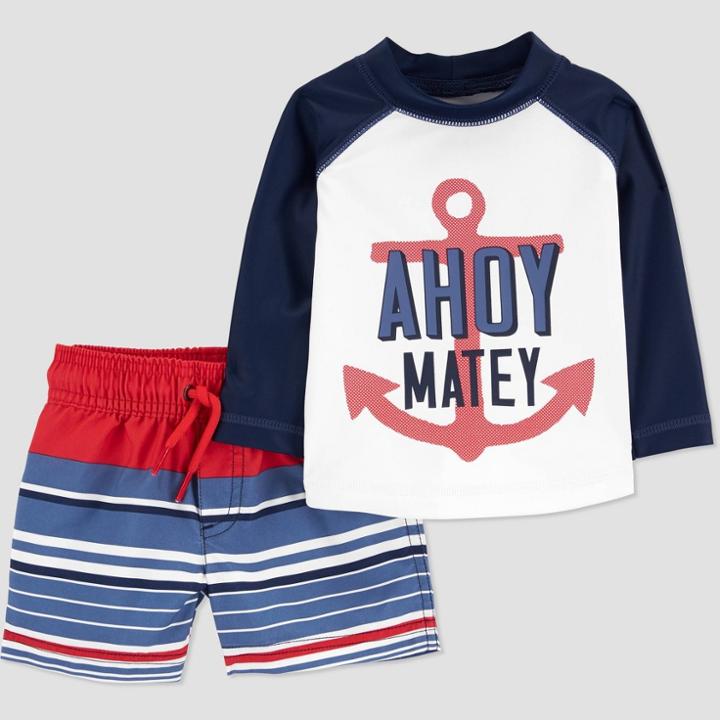 Baby Boys' 'ahoy Mate' Long Sleeve Rash Guard Set - Just One You Made By Carter's Navy