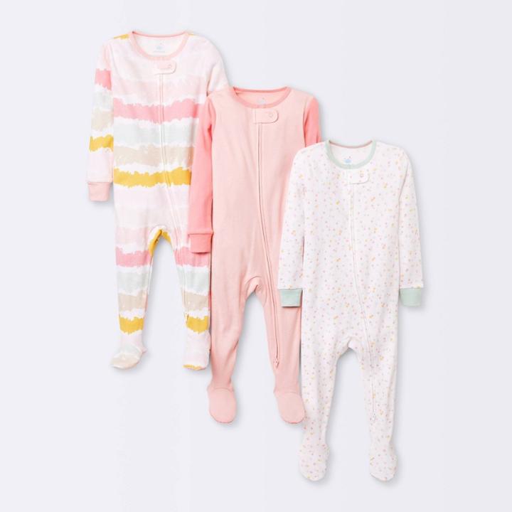 Baby 3pk Tight Fit Sleep N' Play - Cloud Island Pink