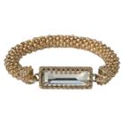 Zirconmania Satin Textured Rondelles With Rectangular Crystal Stretch Bracelet - Gold