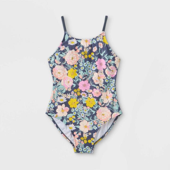 Girls' Floral Print One Piece Swimsuit - Art Class