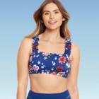 Women's Slimming Control Ruffle Strap Bikini Top - Beach Betty By Miracle Brands Blue Floral