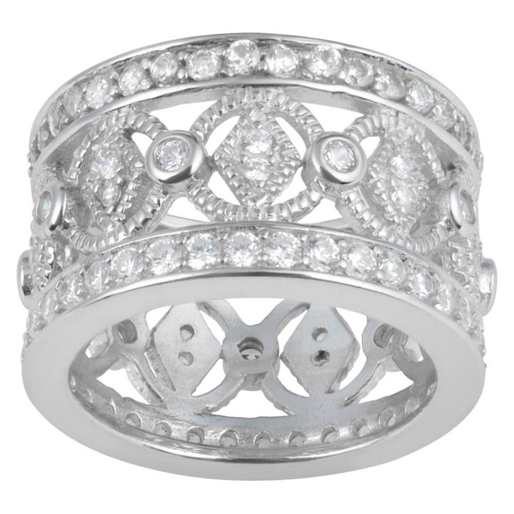 Journee Collection 1 1/10 Ct. T.w. Round-cut Cz Pave Set Wide Band In Sterling Silver - Silver,