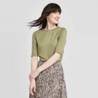 Women's Regular Fit Elbow Sleeve Crewneck T-shirt - A New Day Green