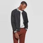 Men's Standard Fit Long Sleeve Solid Color Varsity Bomber Jacket - Goodfellow & Co Black