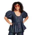 Women's Plus Size Puff Sleeve Button-down Top - Kika Vargas X Target Indigo