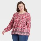 Women's Plus Size Paisley Print Long Sleeve Top - Knox Rose Red