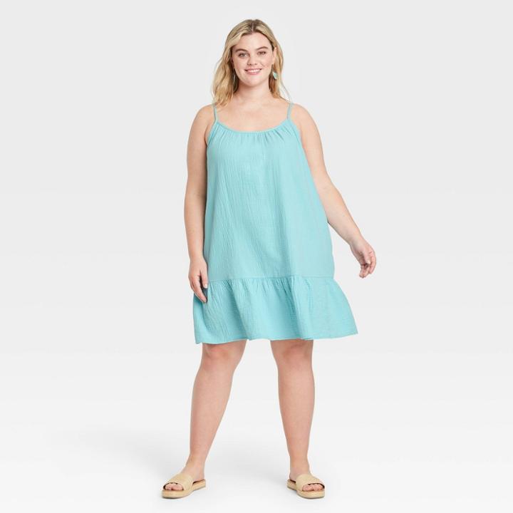 Women's Plus Size Sleeveless Tiered Gauze Dress - Universal Thread Turquoise