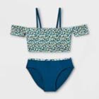 Girls' Disty Floral Print Smocked Bikini Set - Art Class Blue