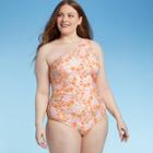 Kona Sol Women's Plus Size One Shoulder Shirred One Piece Swimsuit - Kona