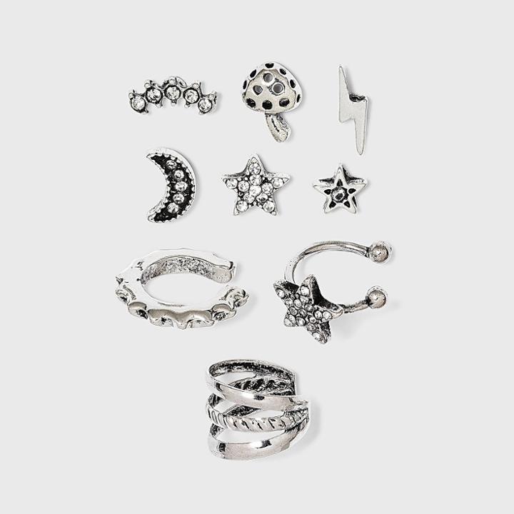 Lightning Bolt Star Moon Stud Ear Cuffs - Wild Fable